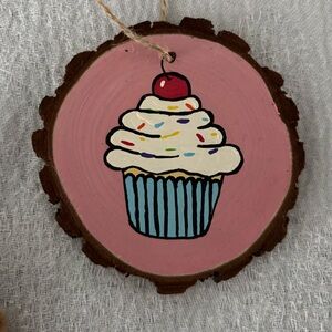 Pink Cupcake Ornament with Blue Wrapper